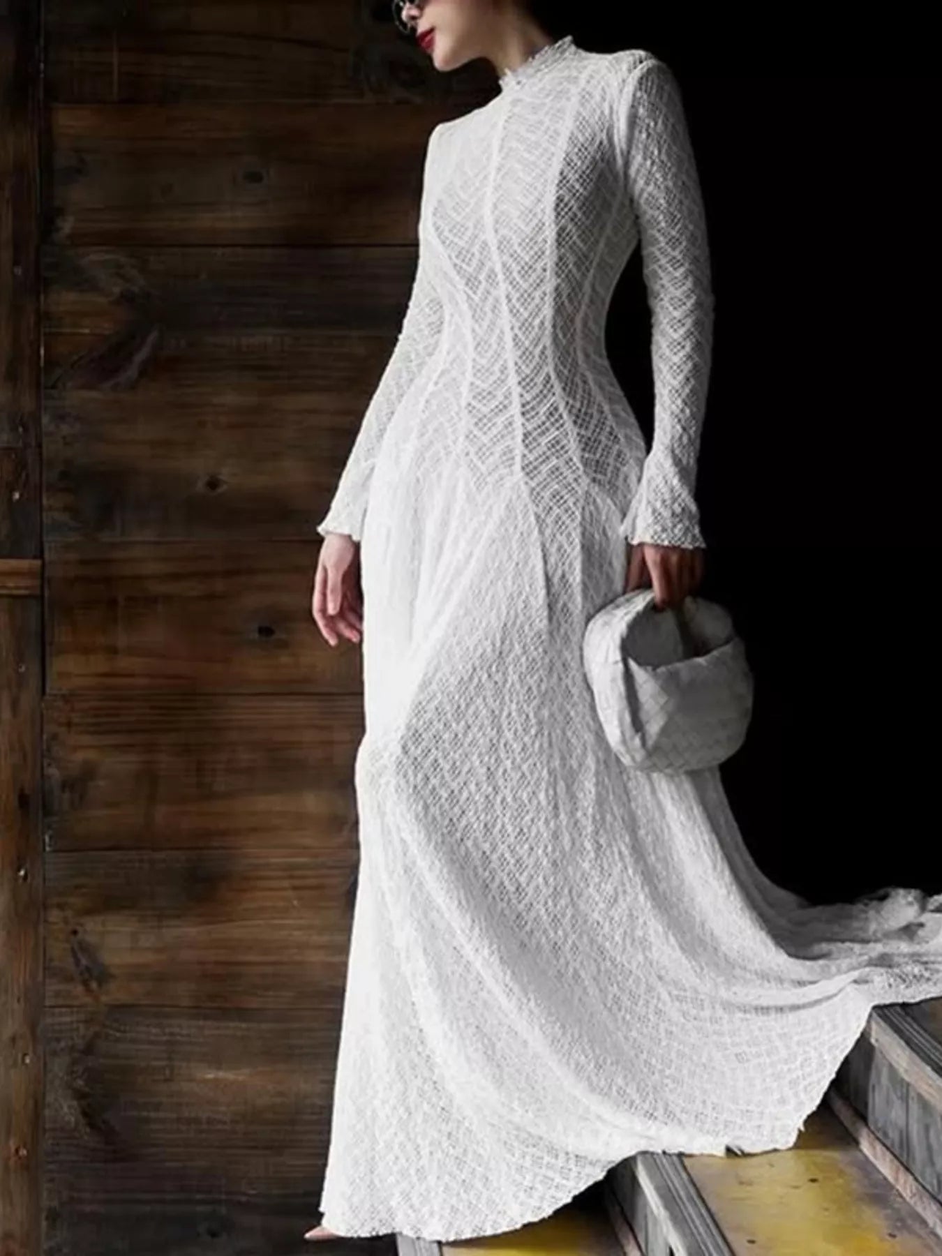 Lace Mock Neck Long Sleeve Maxi Dress