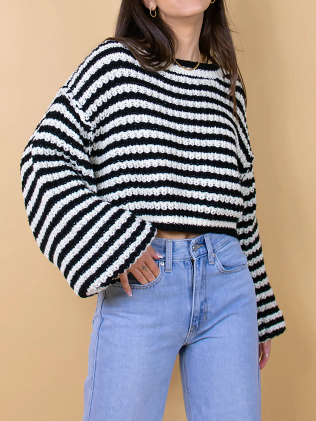 Oversized Striped Drop Shoulder Sweater