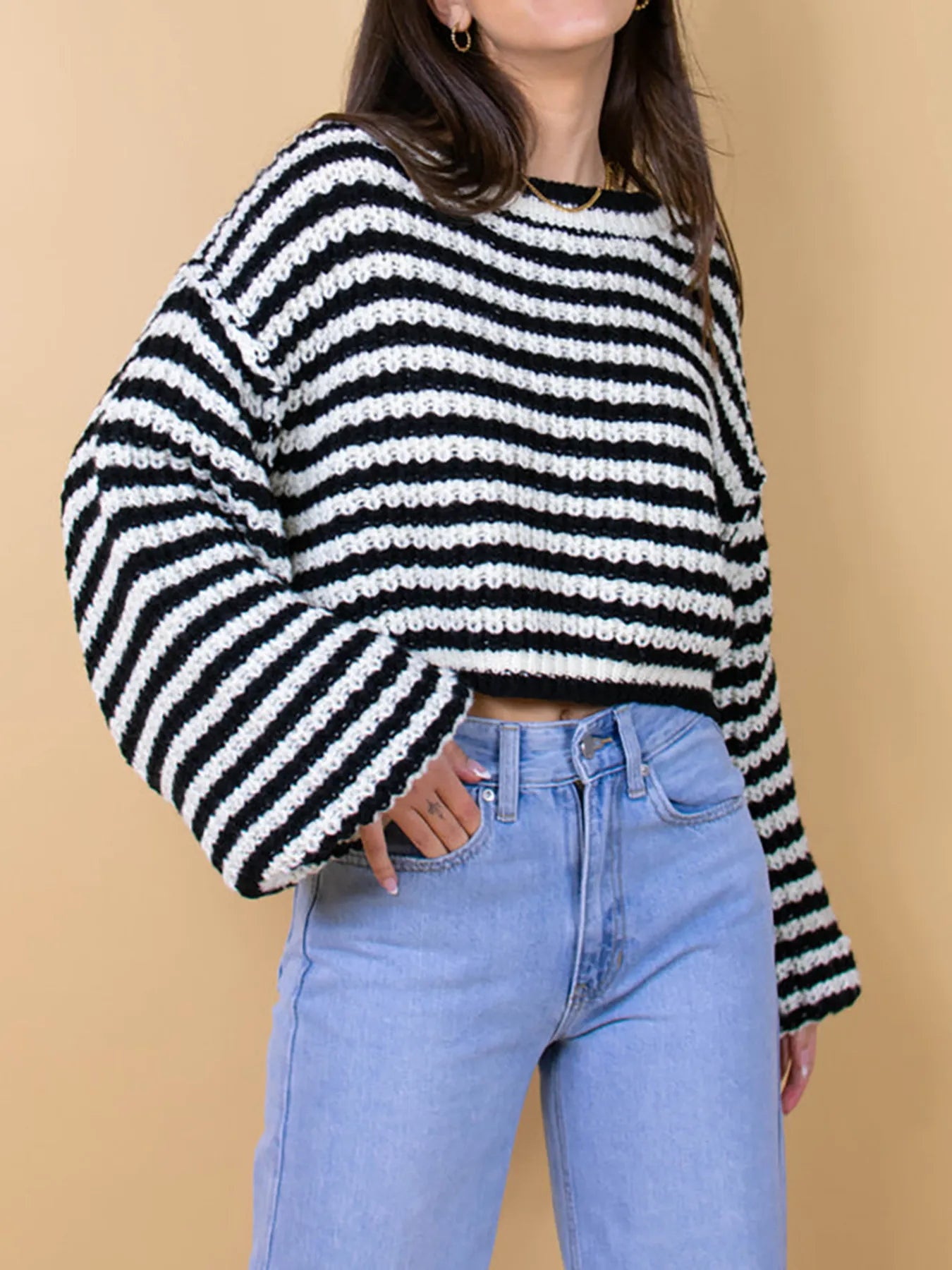 Oversized Striped Drop Shoulder Sweater