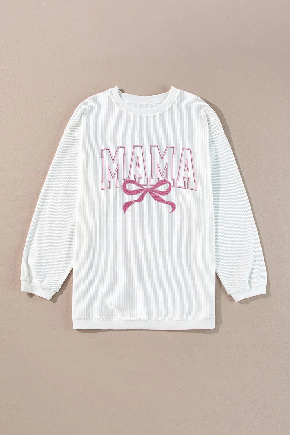 MAMA Bow Round Neck Long Sleeve Sweatshirt