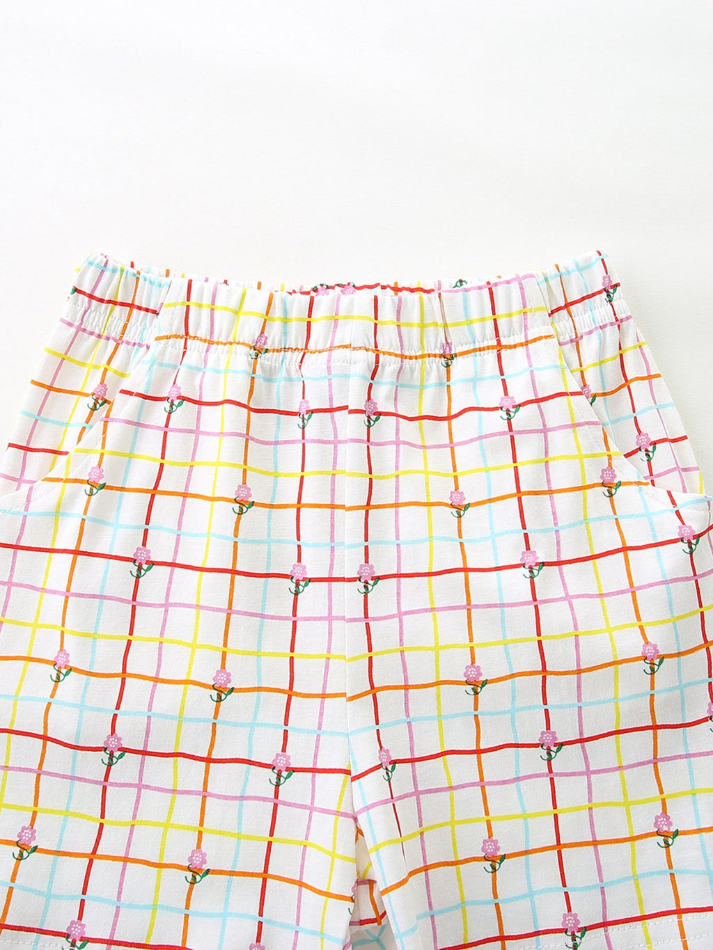 Children's Cartoon Graphic Ruffle Trim Tee & Plaid Shorts Set
