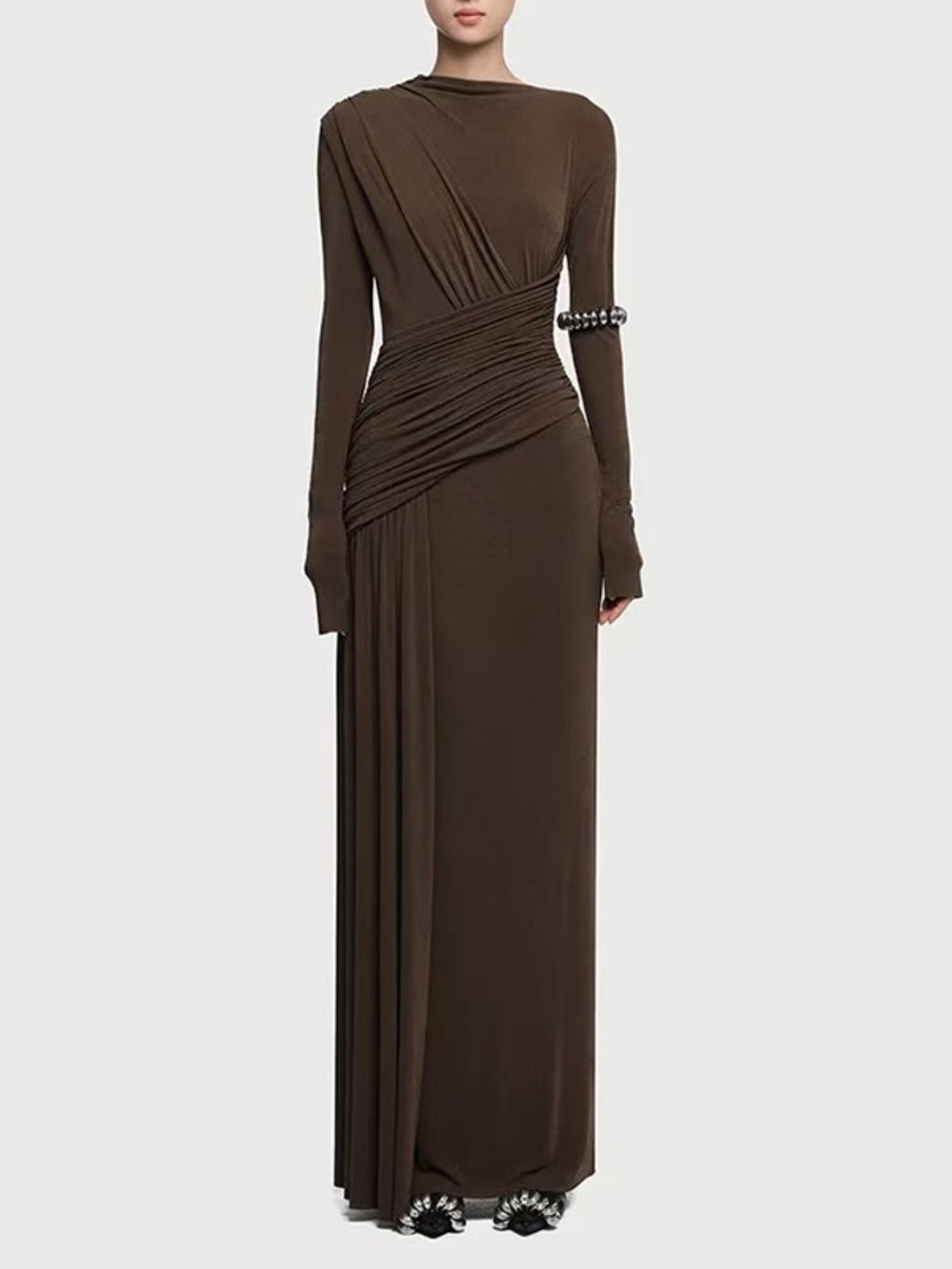 Ruched Long Sleeve Maxi Dress
