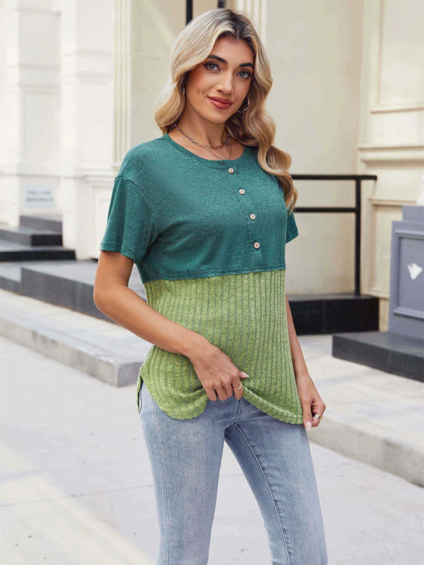 Two-Tone Short Sleeve Top