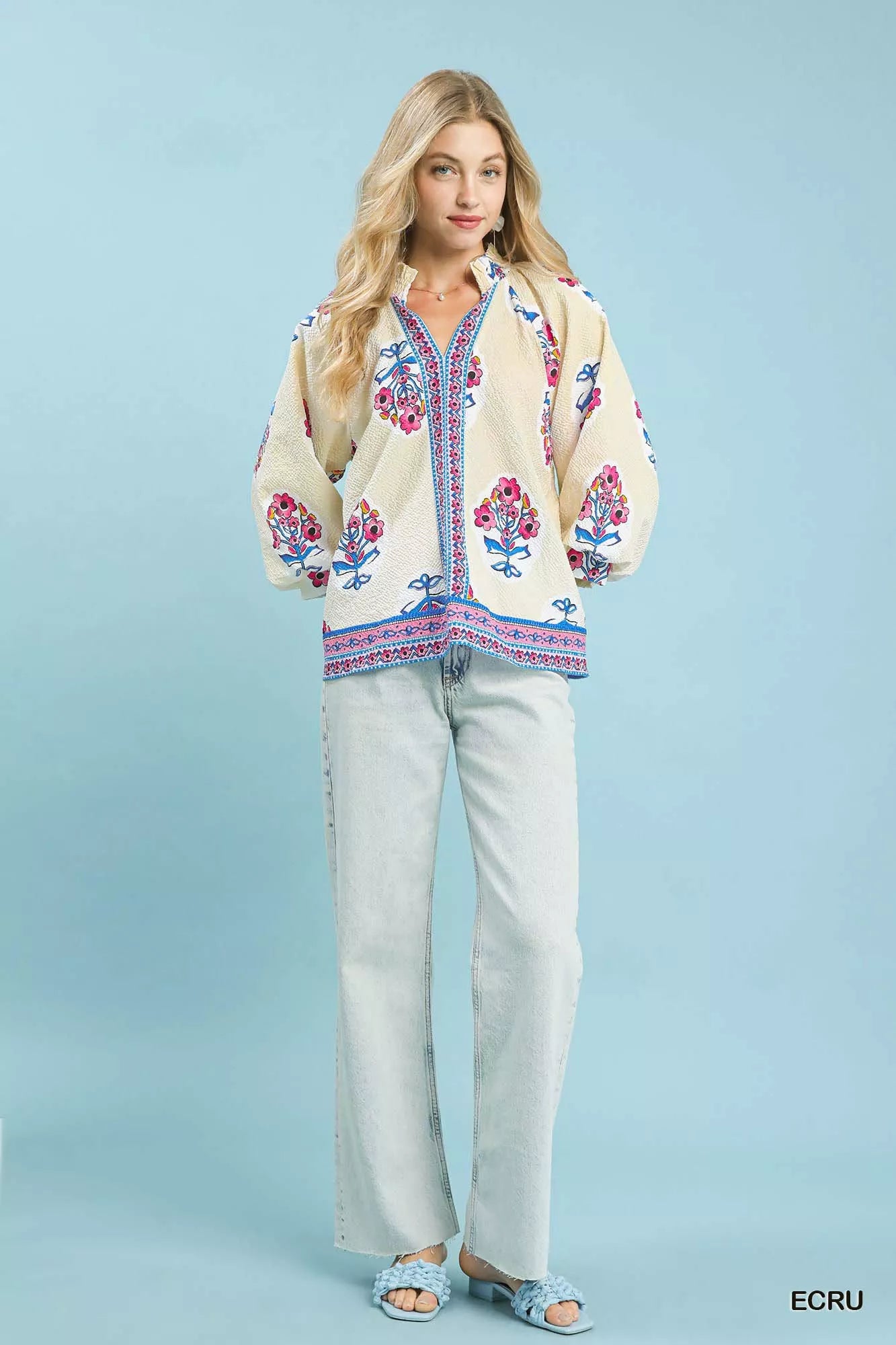 Umgee Boho Floral Print Tunic Blouse