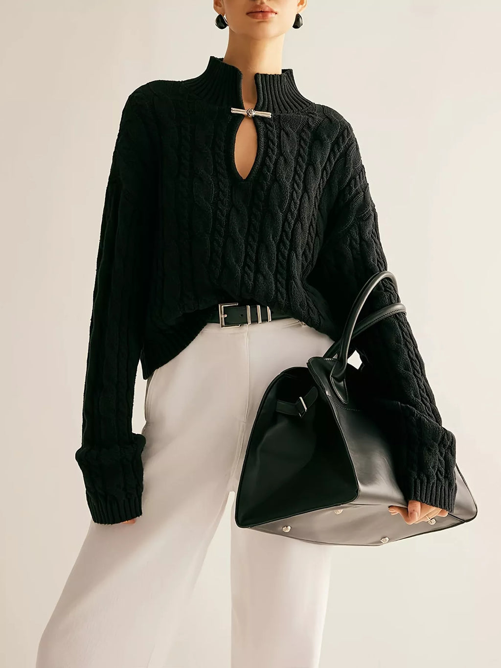 Keyhole Cable-Knit Sweater