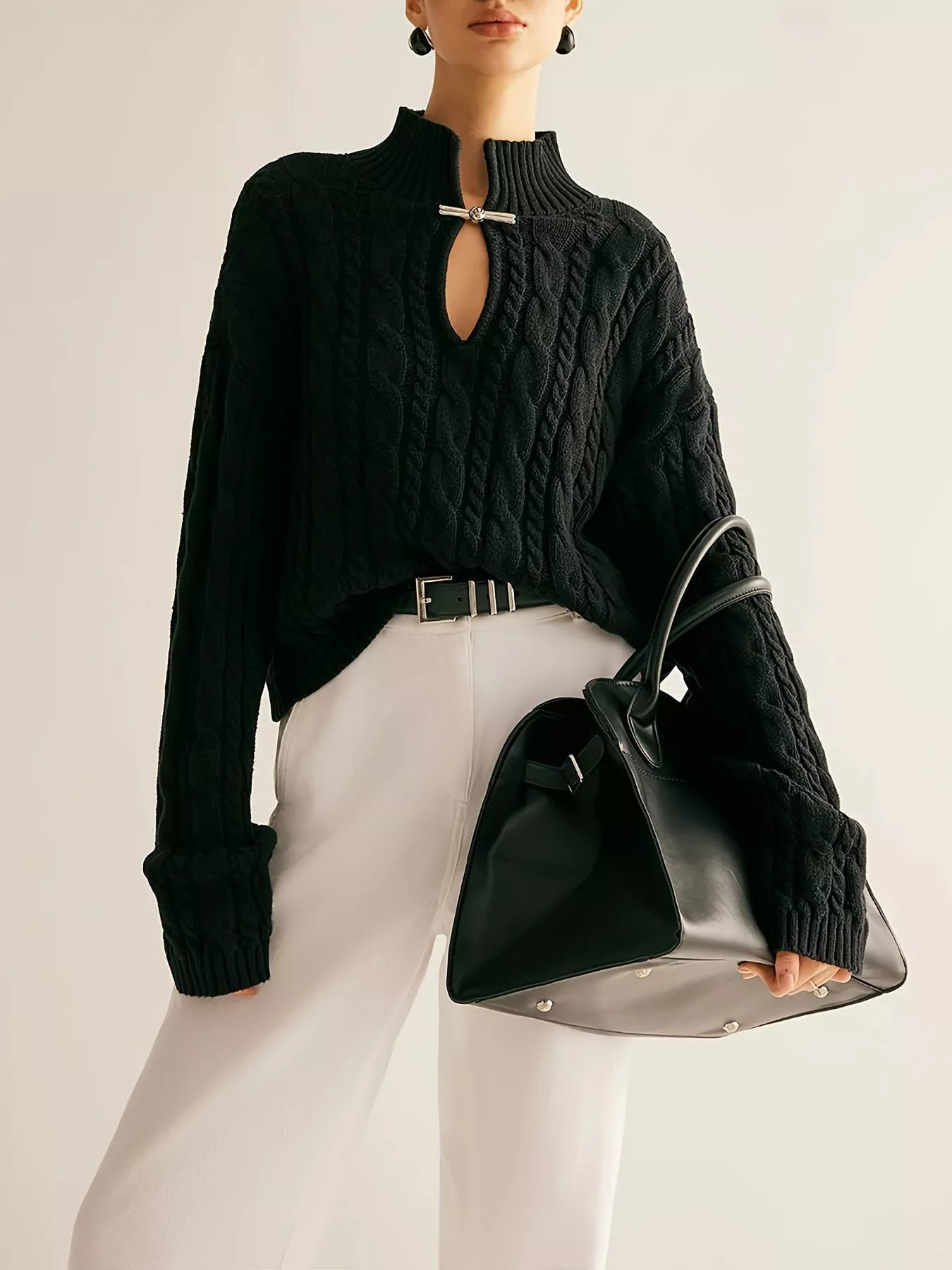 Keyhole Cable-Knit Sweater