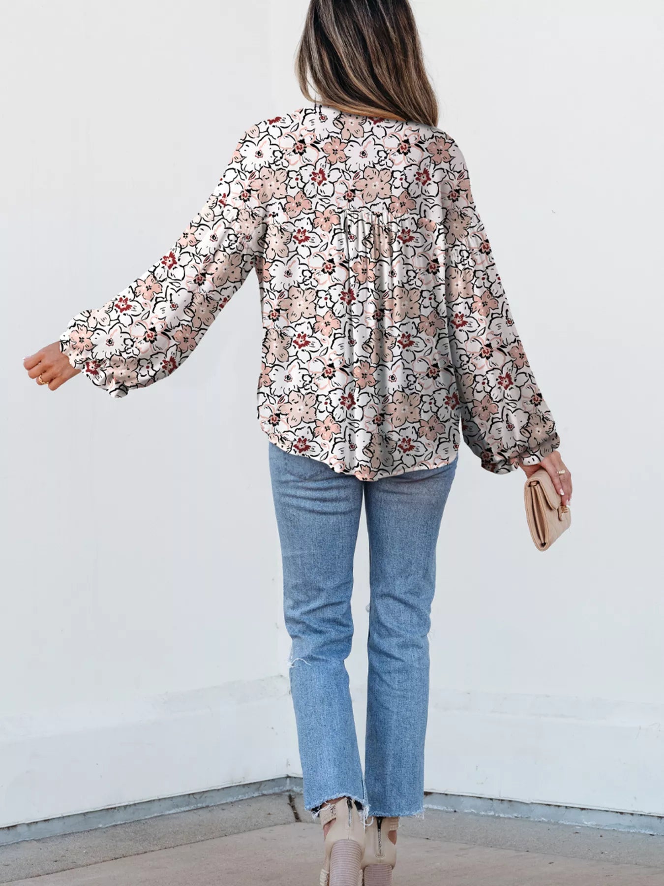 Floral Print Frilled Puff Sleeve Button Down Shirt