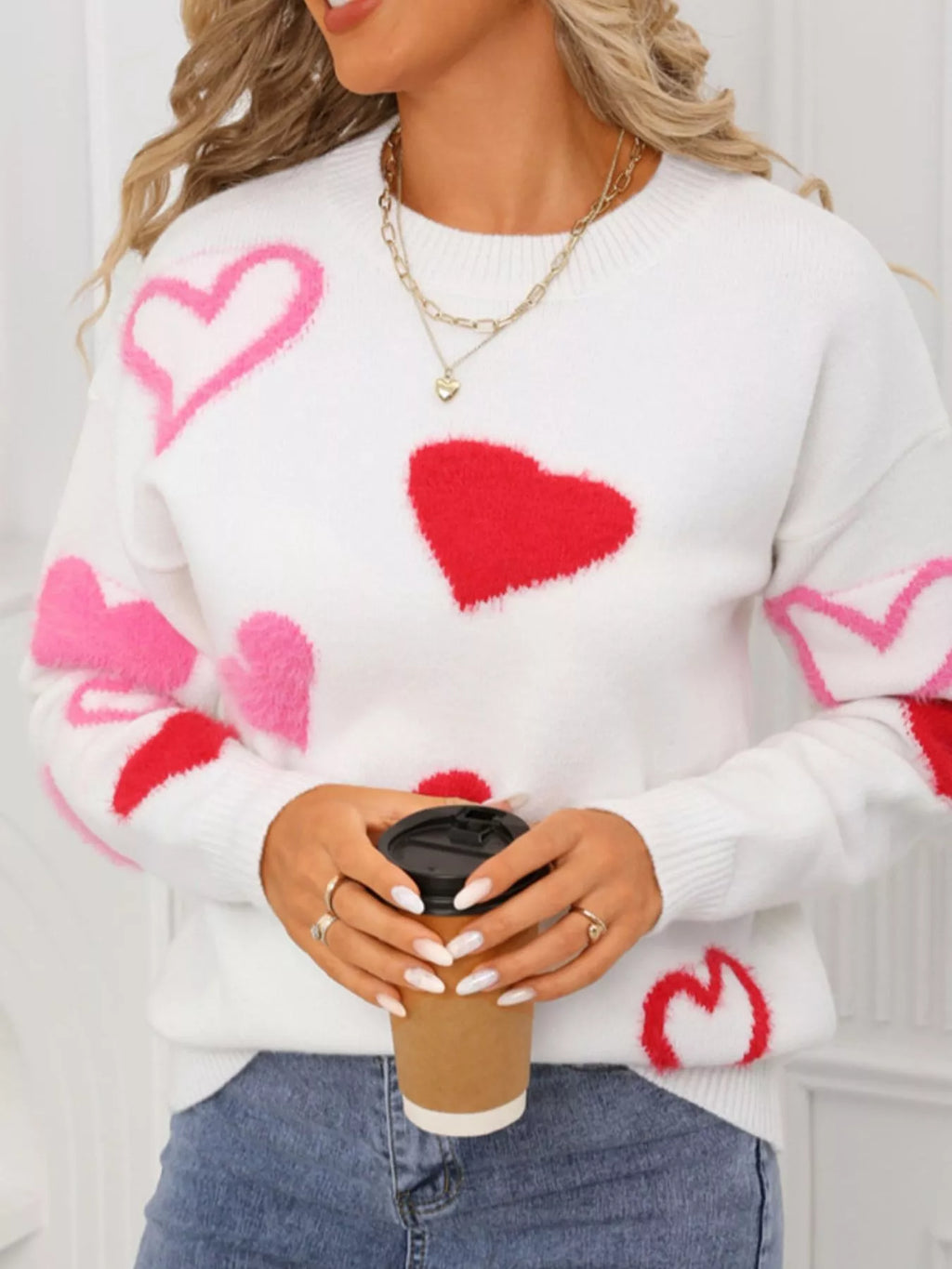 Valentine's Day Heart Pattern Knit Sweater