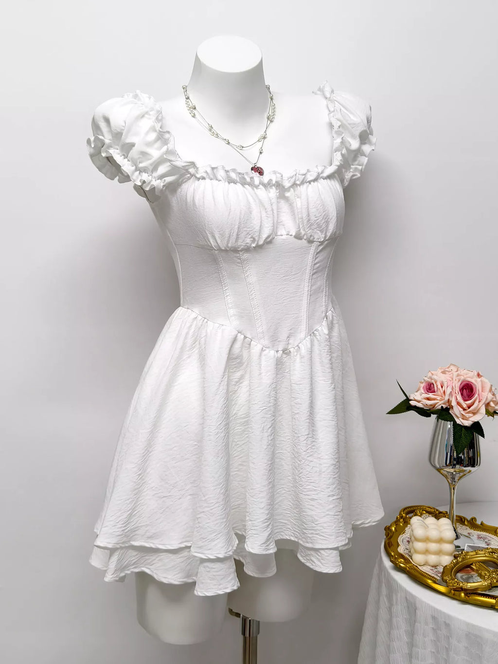 Ruffle Trimmed Layered Mini Dress