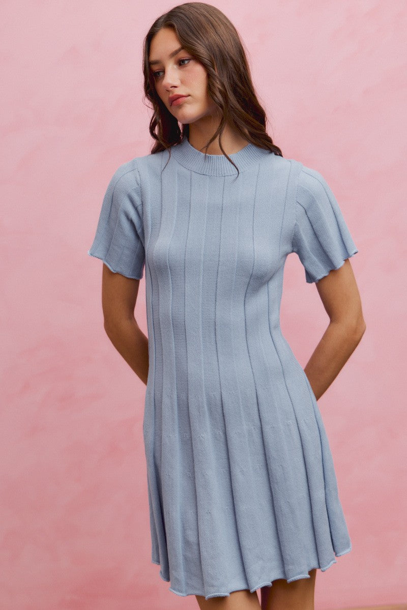 SO ME Wide Rib Short Sleeves Sweater Knit Mini Dress