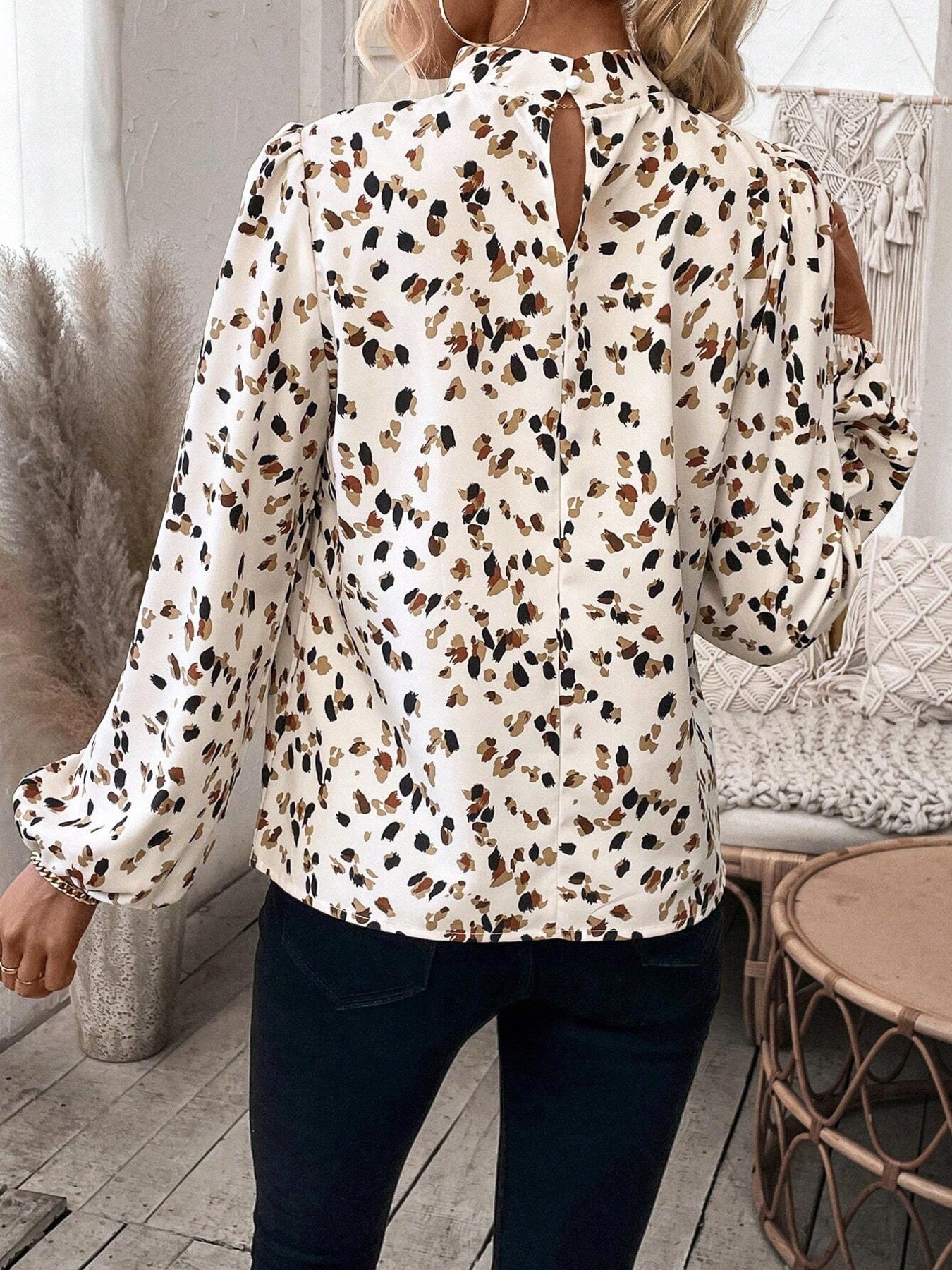 Leopard Print Mock Neck Blouse