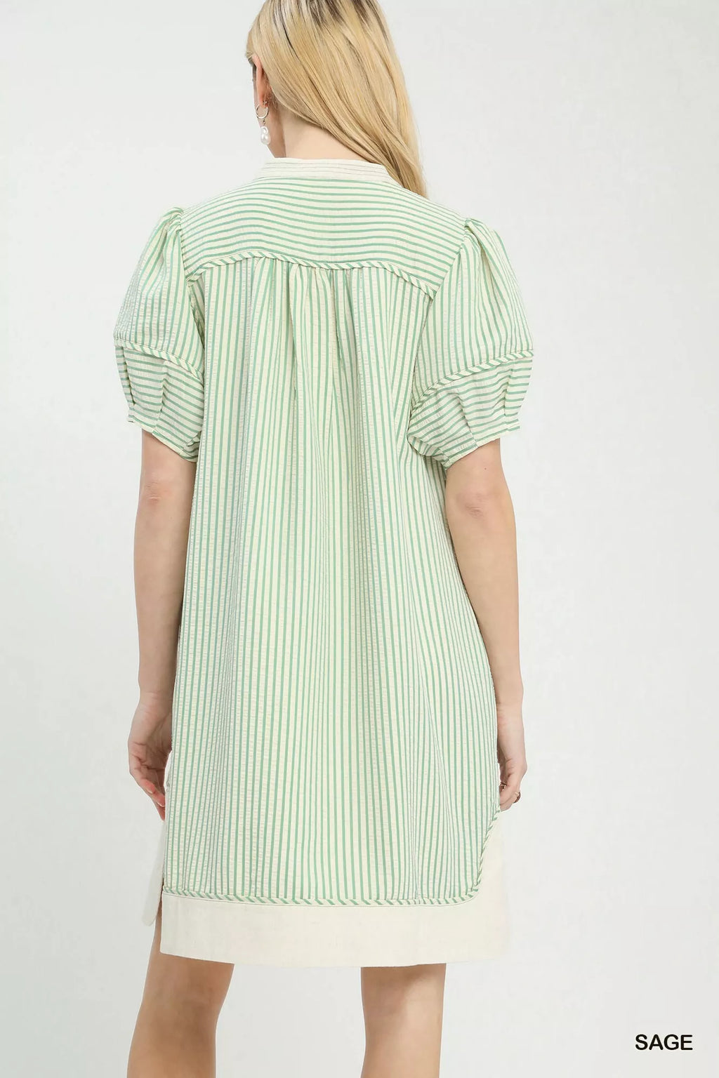 Umgee Pinstripe Shift Dress with Contrast Trim