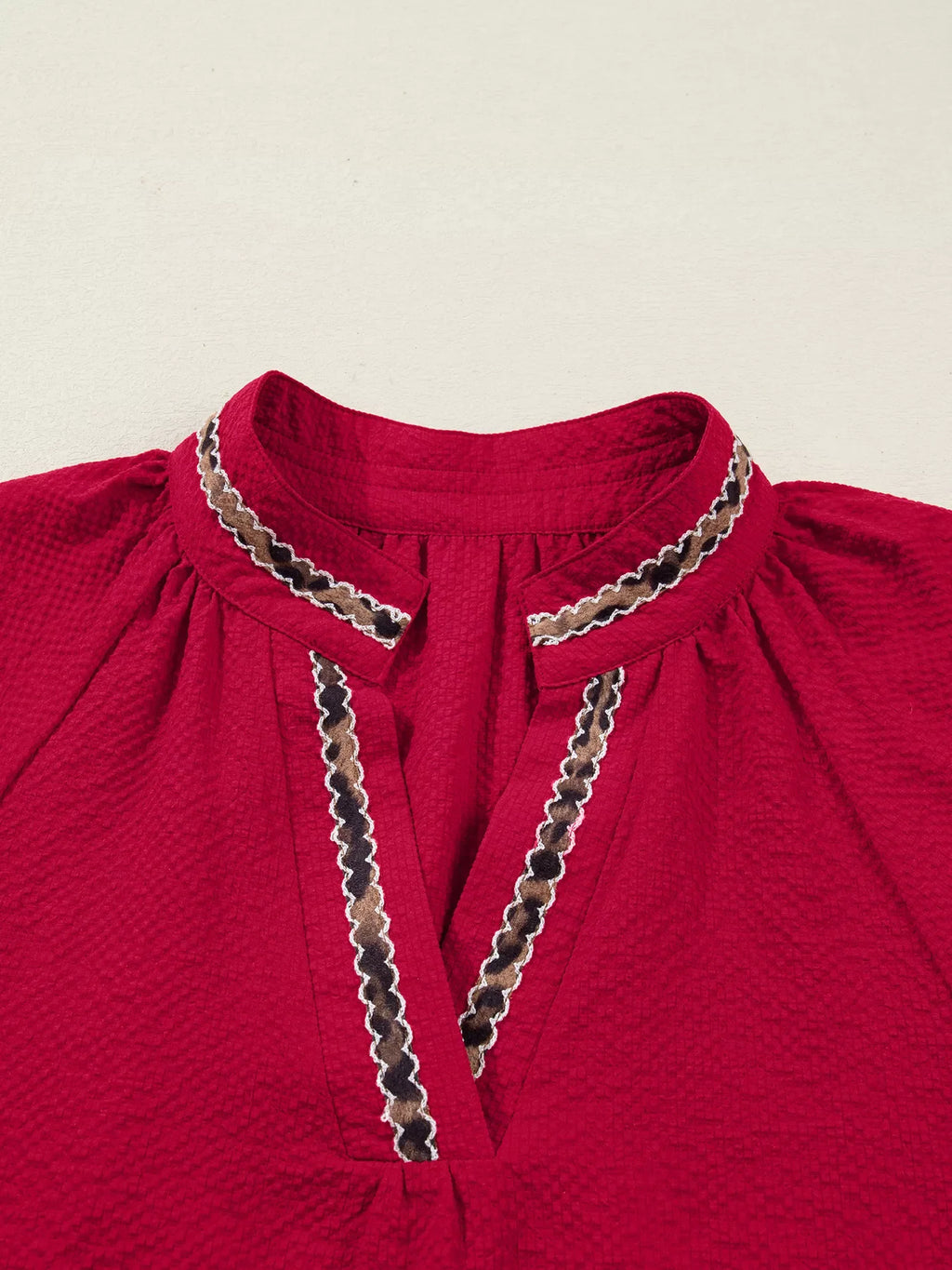 Leopard Notched Long Sleeve Blouse