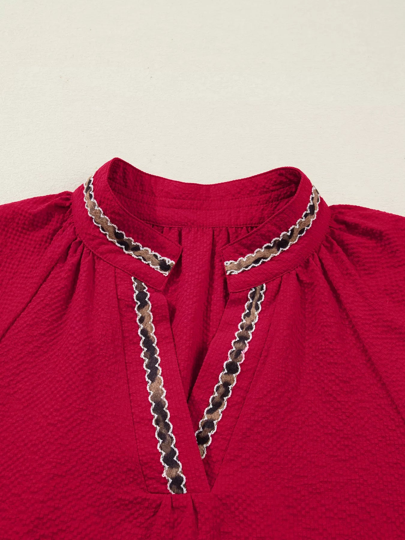 Leopard Notched Long Sleeve Blouse