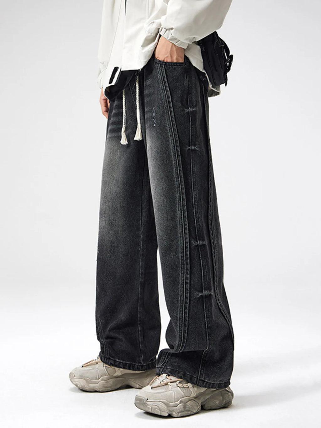Men's Plus Size Drawstring Wide Leg Jeans