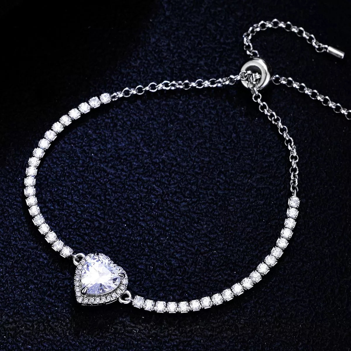 2 Carat 925 Sterling Silver Moissanite Chain Heart Bracelet