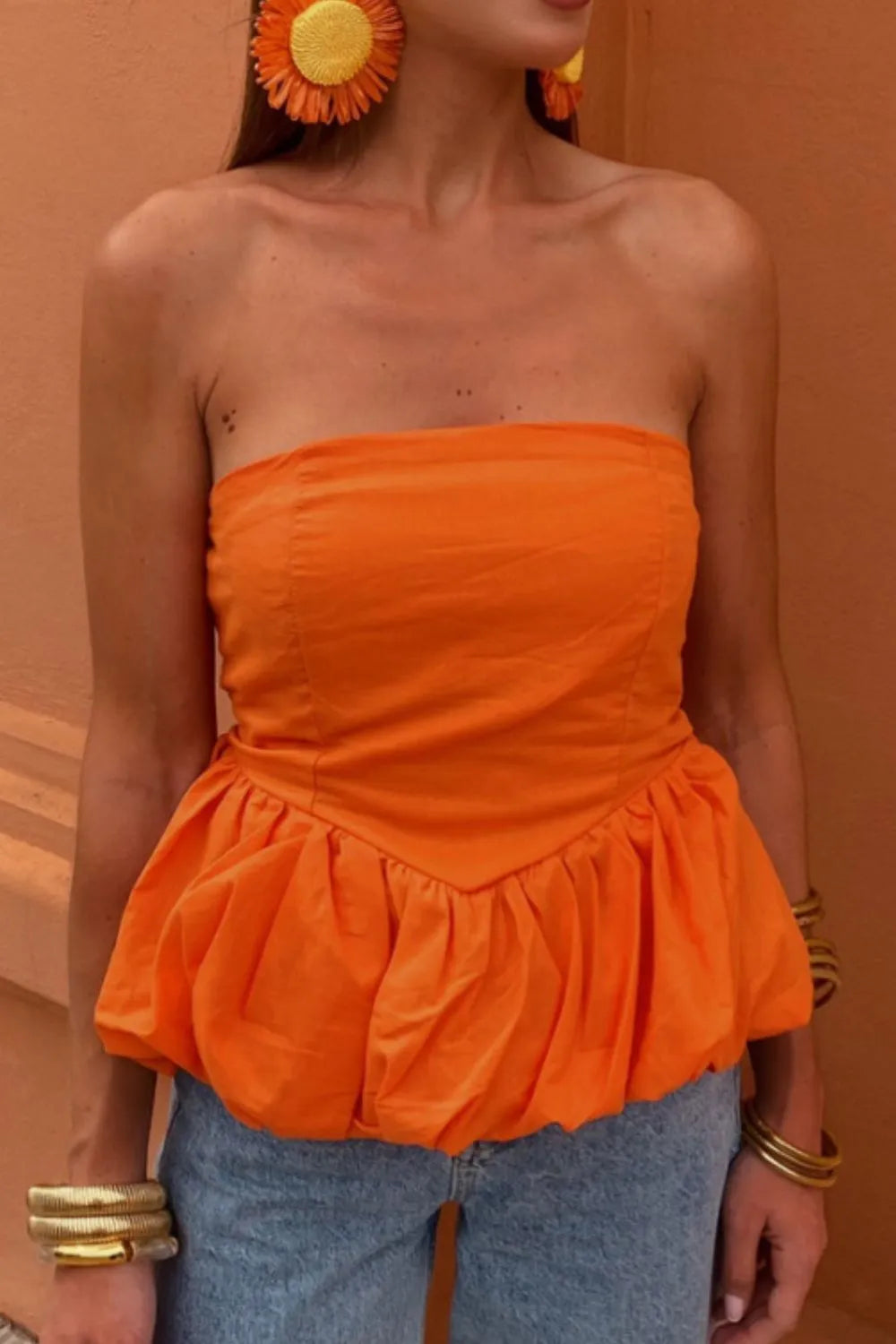 Smocked Back Bubble Hem Tube Top