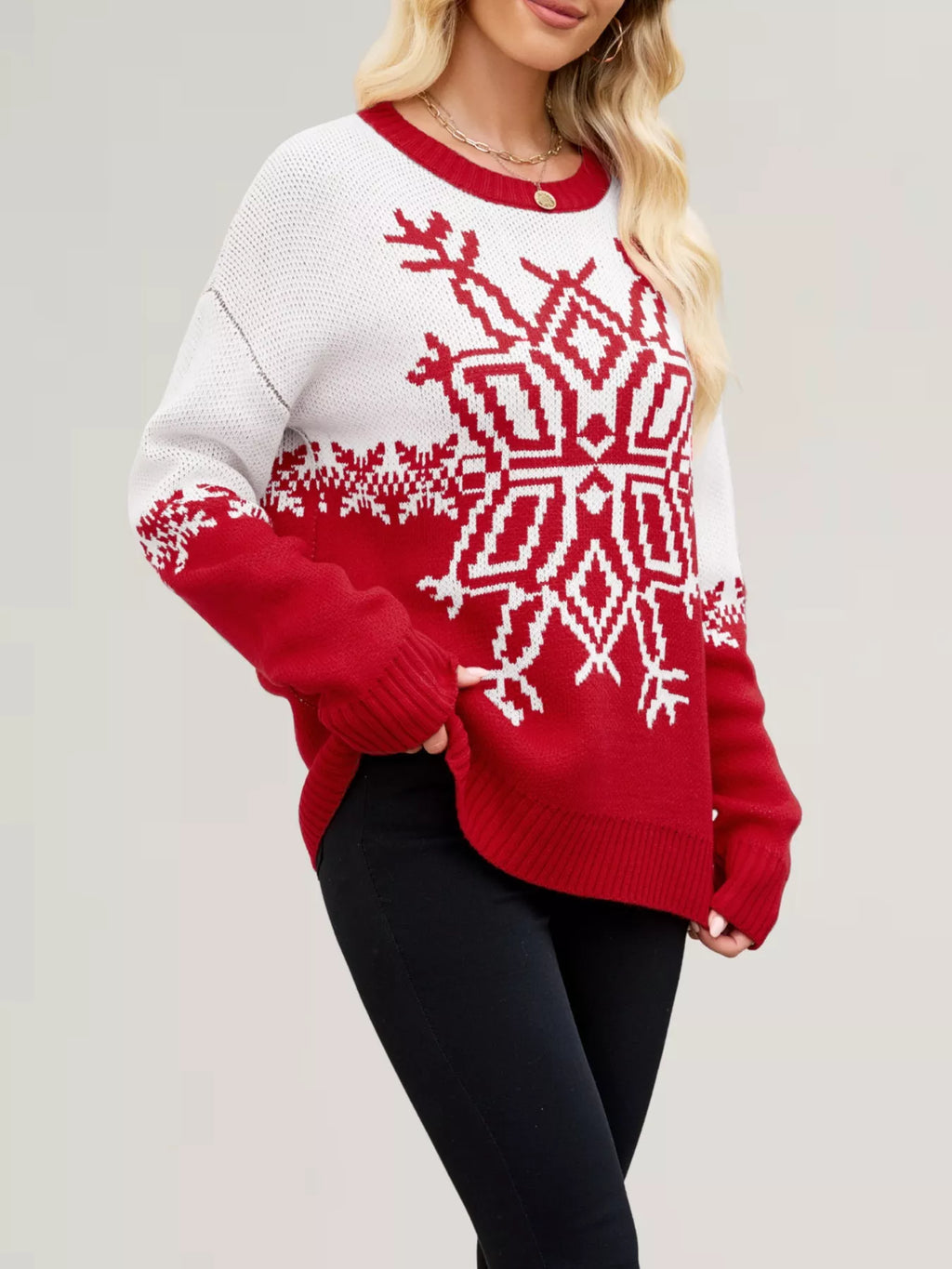 Christmas Snowflake Round Neck Sweater