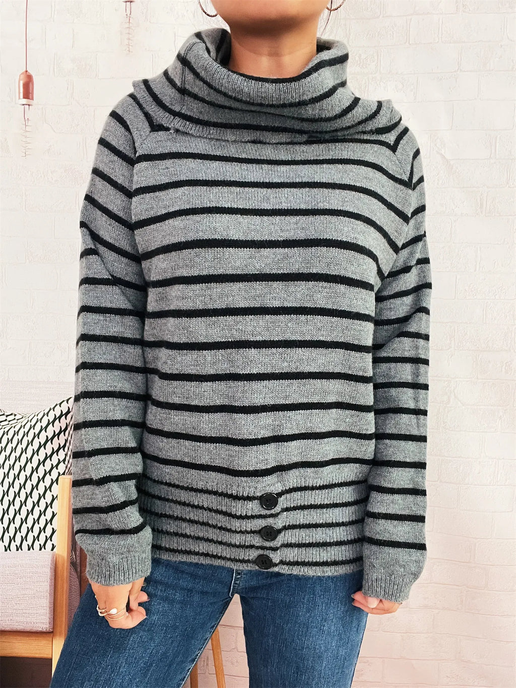 Striped Turtleneck Long Sleeve Sweater