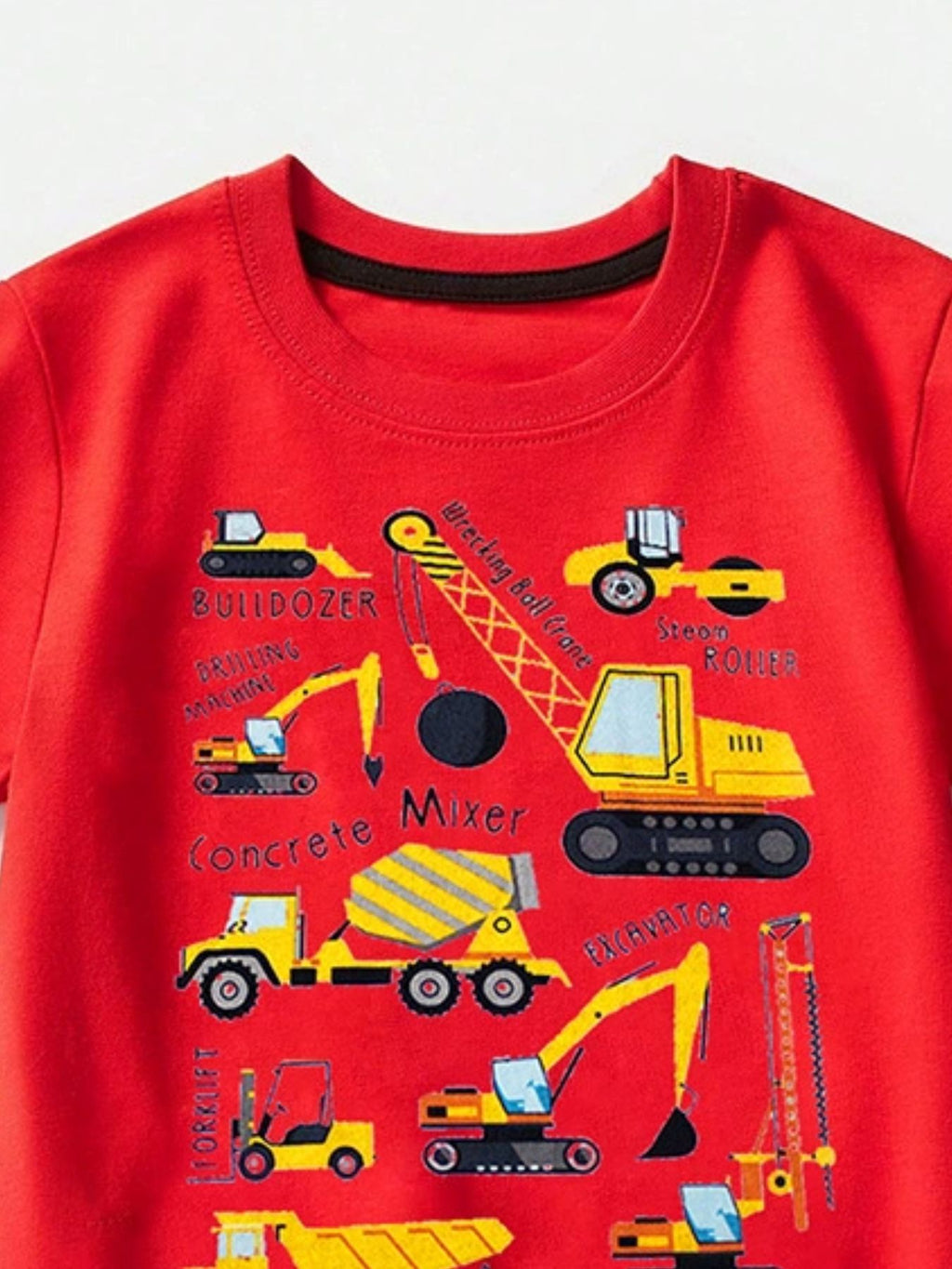 Children's Construction Vehicle Crew Neck Short Sleeve T-Shirt