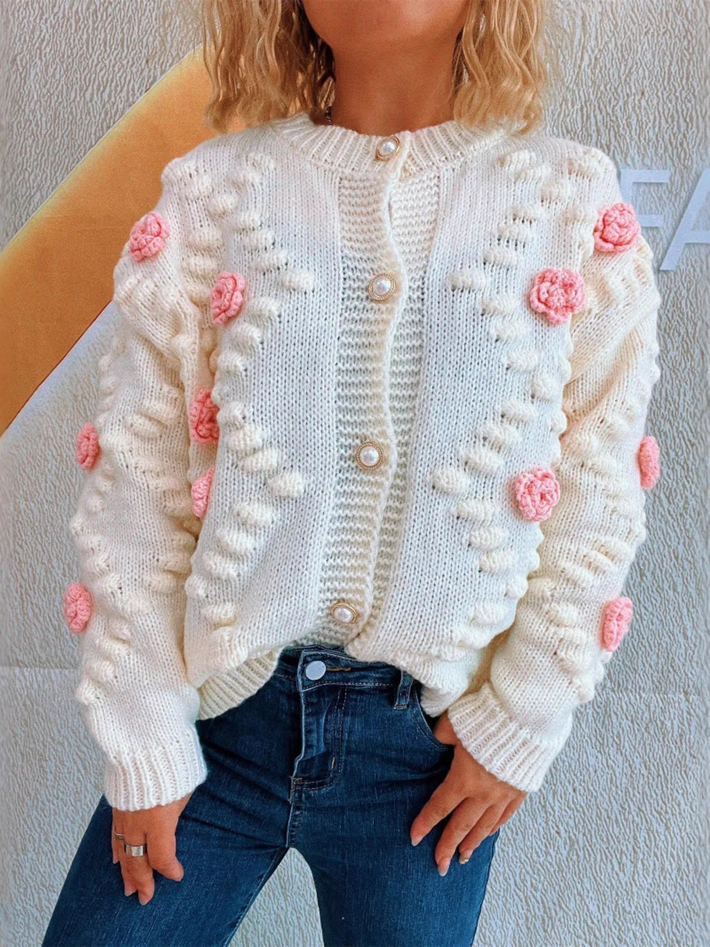 Flower Button Up Long Sleeve Cardigan
