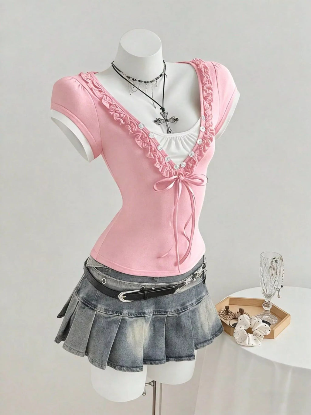 Frill Cap Sleeve Slim Fit T-Shirt