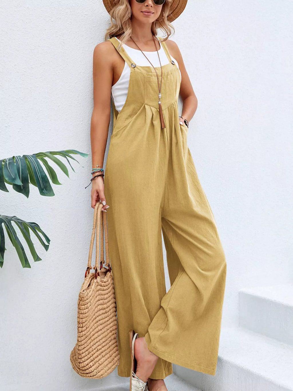 Full Size Casual Wide-Leg Overalls with Pockets Plus Size