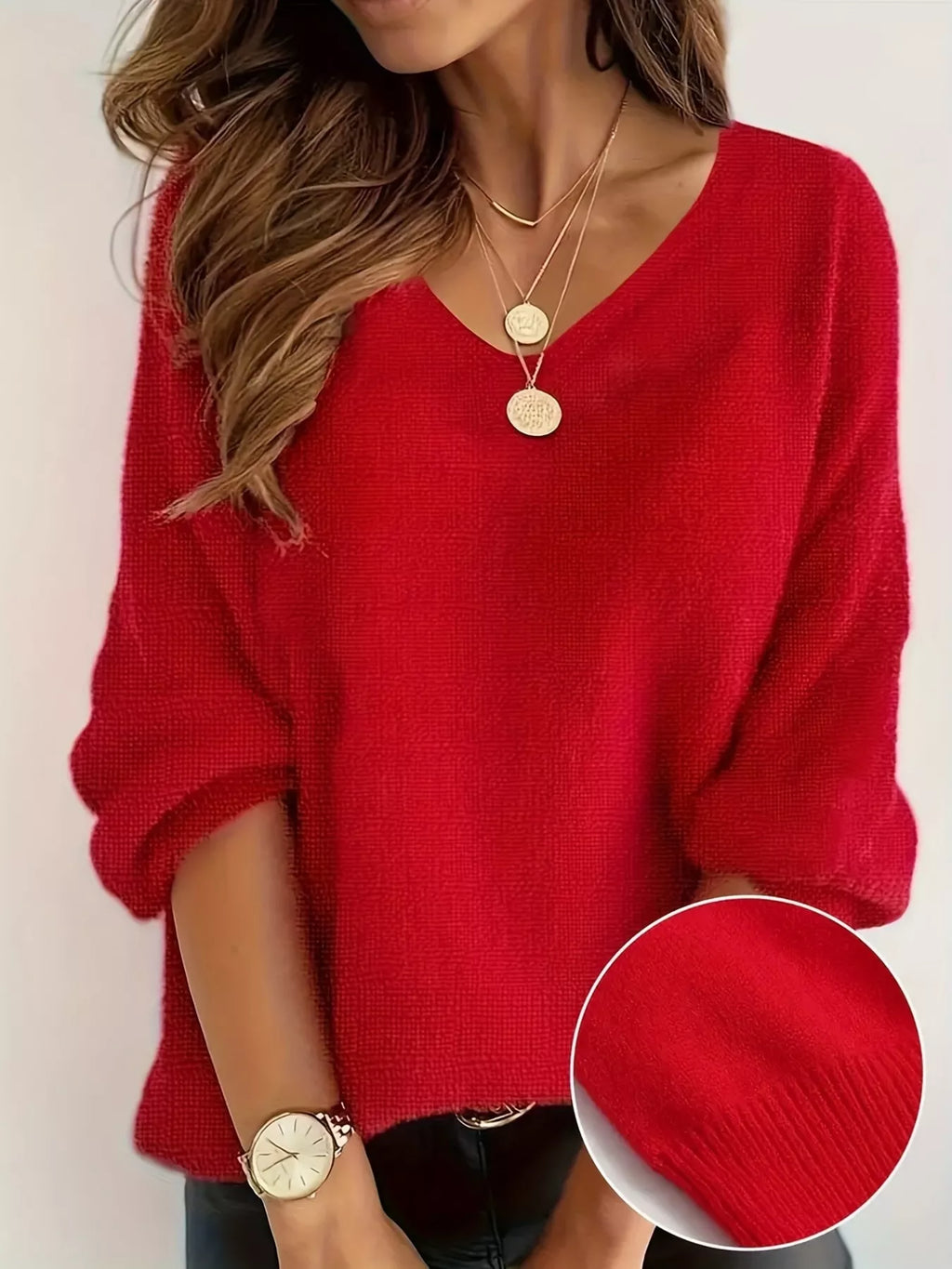 V-Neck Dropped Shoulder Sweater