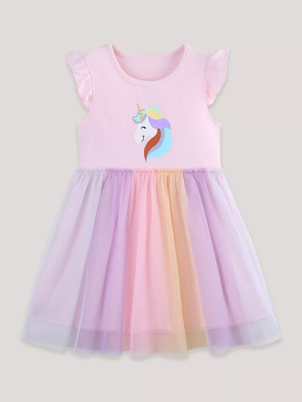 Children's Unicorn Graphic Rainbow Tulle Dress