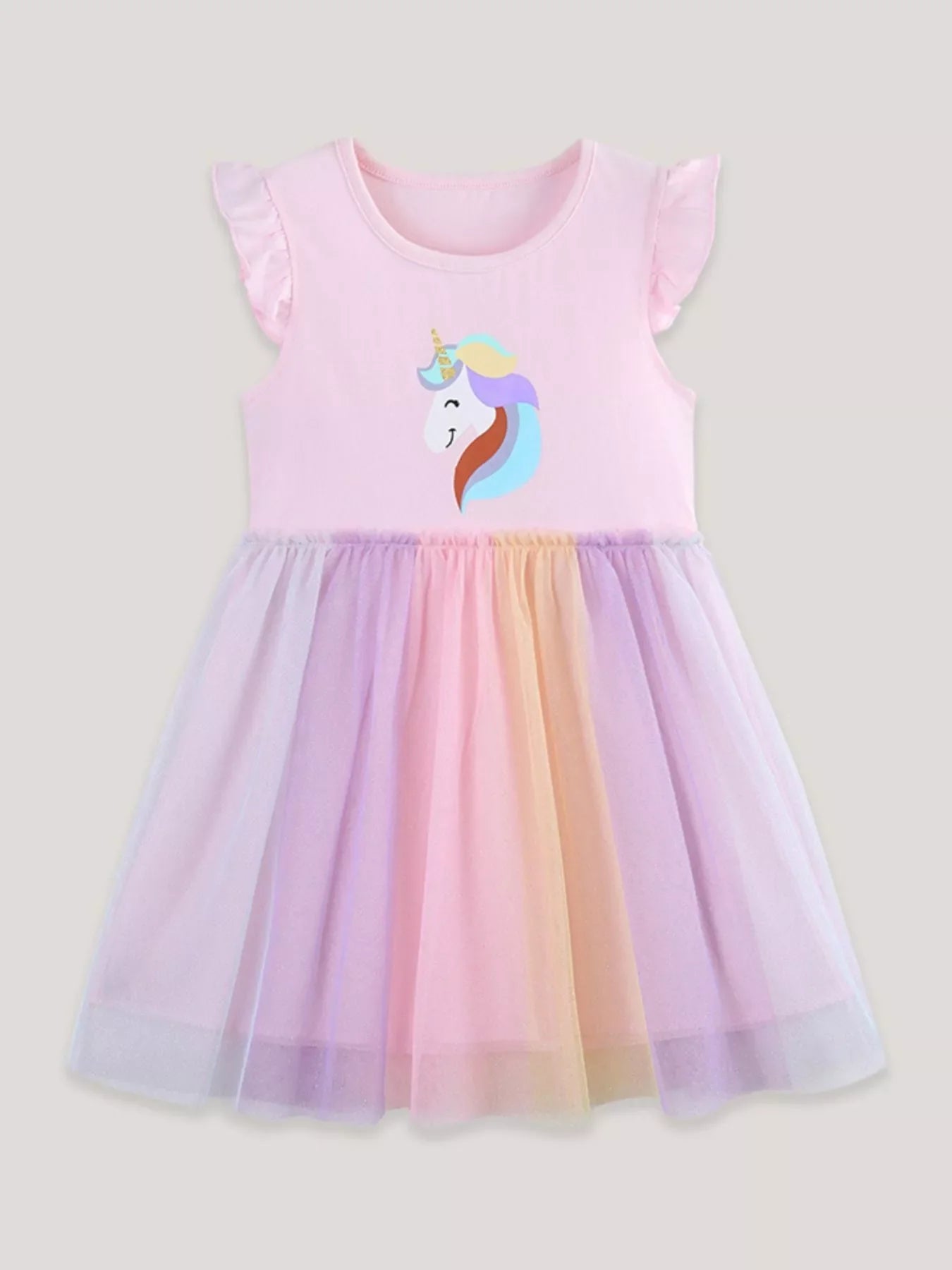 Children's Unicorn Graphic Rainbow Tulle Dress