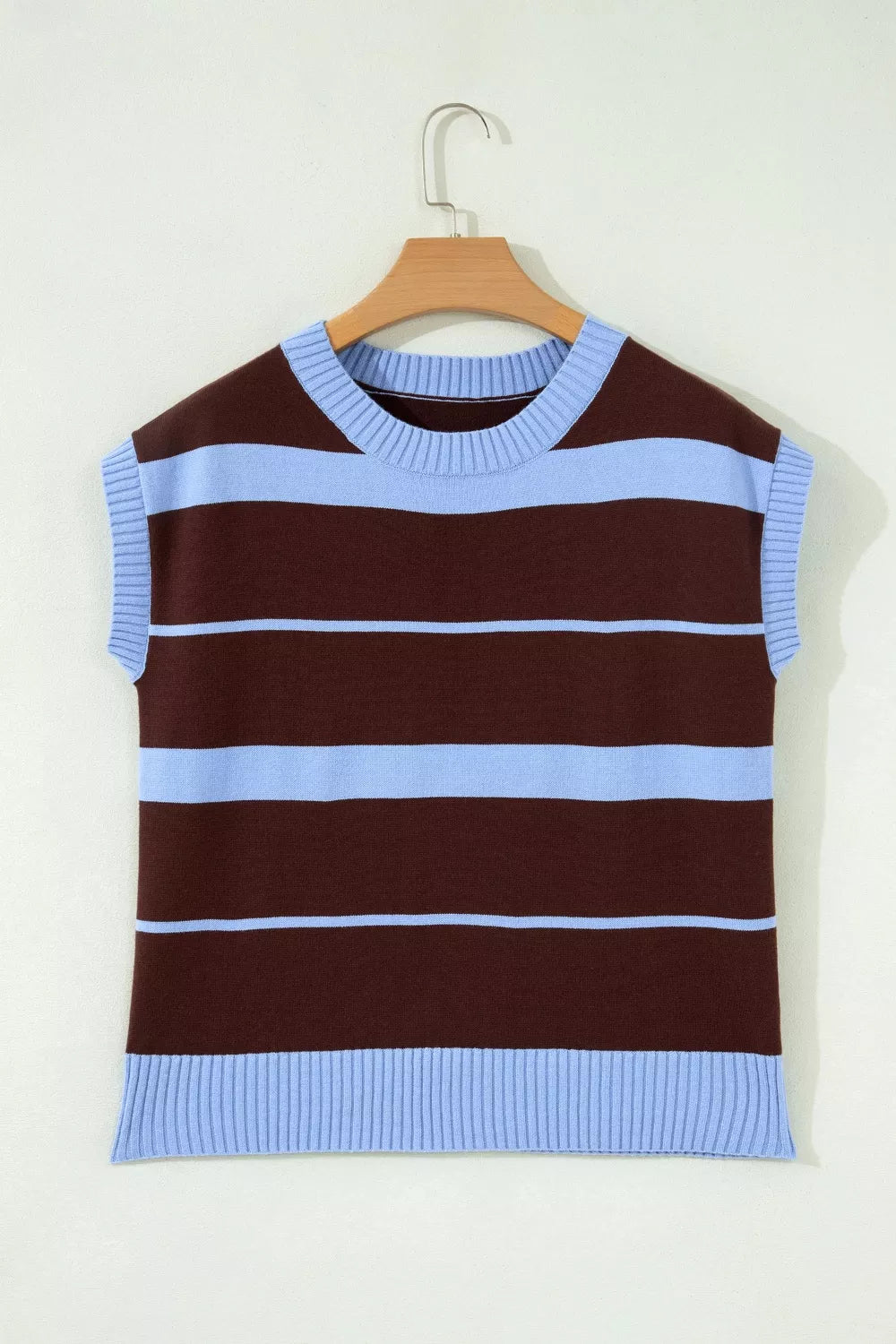 Striped Short Sleeve Round Neck Casual Knit Top