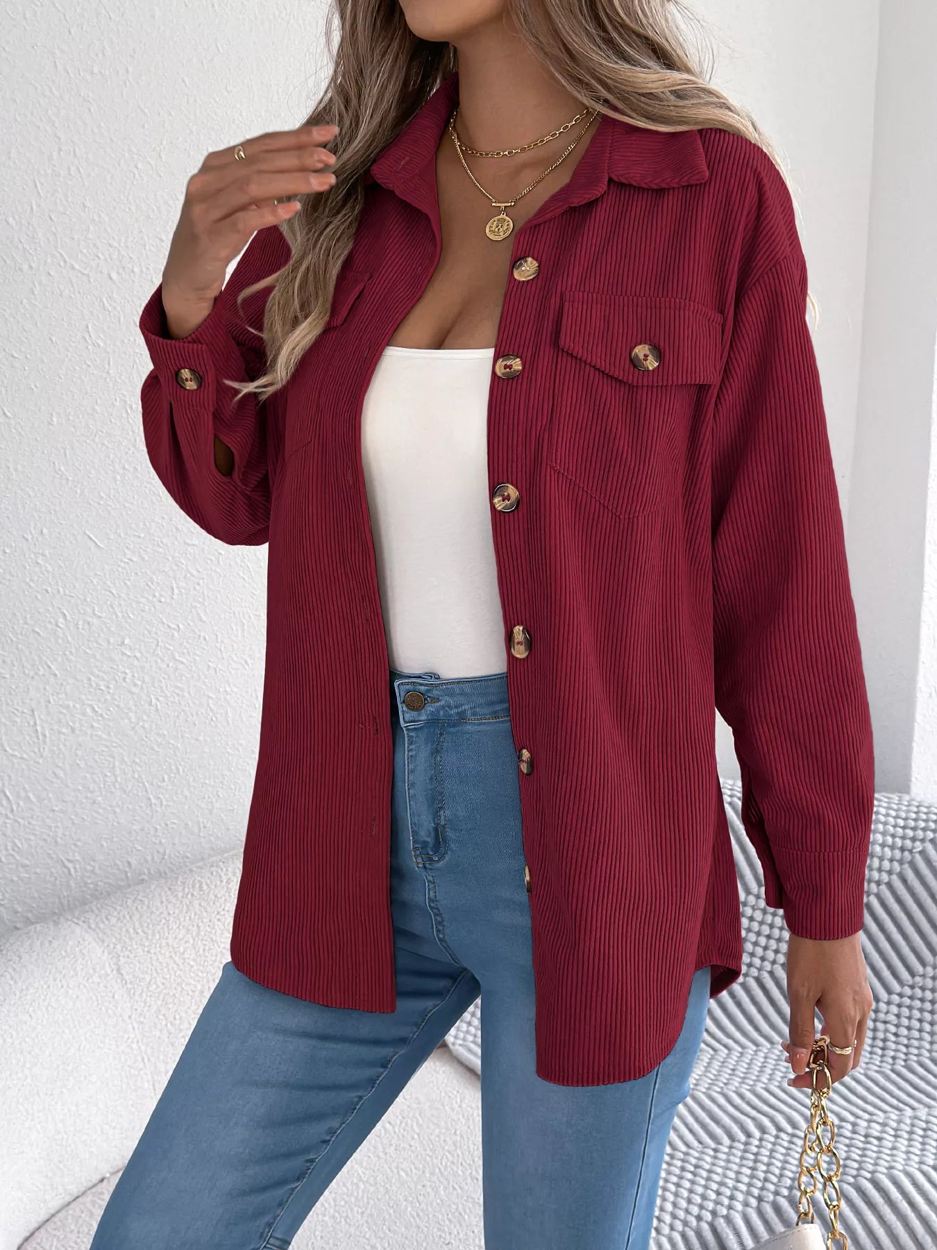 Casual Corduroy Button-Up Shacket
