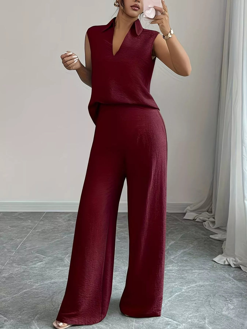 Sleeveless Top and Wide Leg Pants Set