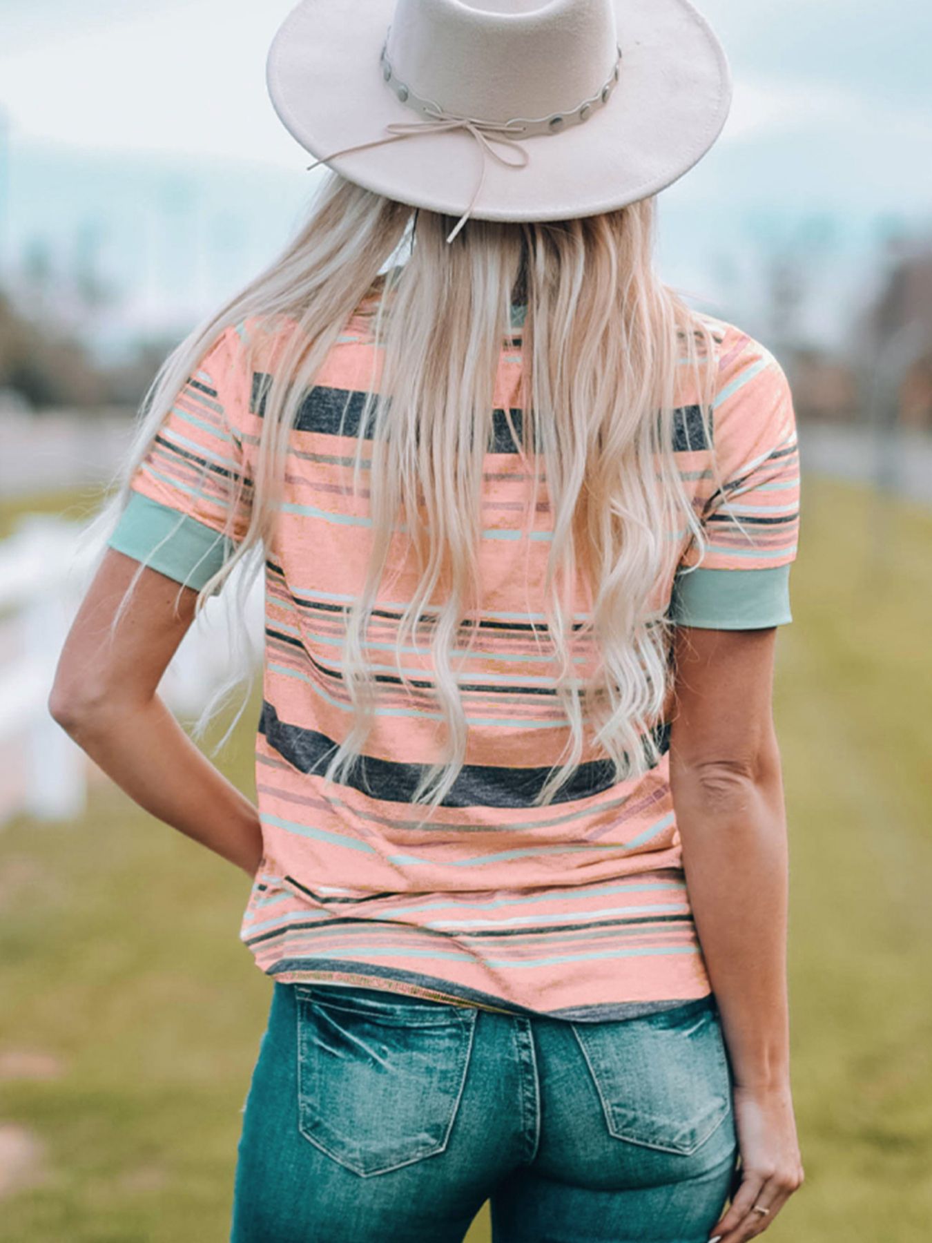 Multicolor Stripes Crew Neck T Shirt