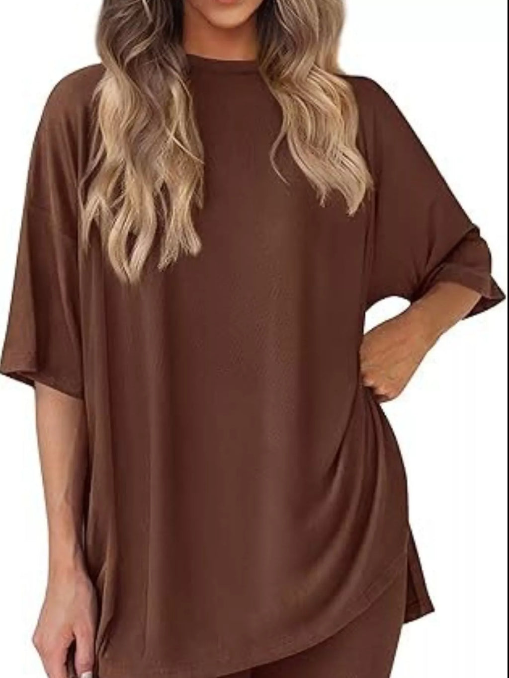 Full Size Relaxed Fit Round Neck Top and Shorts Two-Piece Set Plus Size