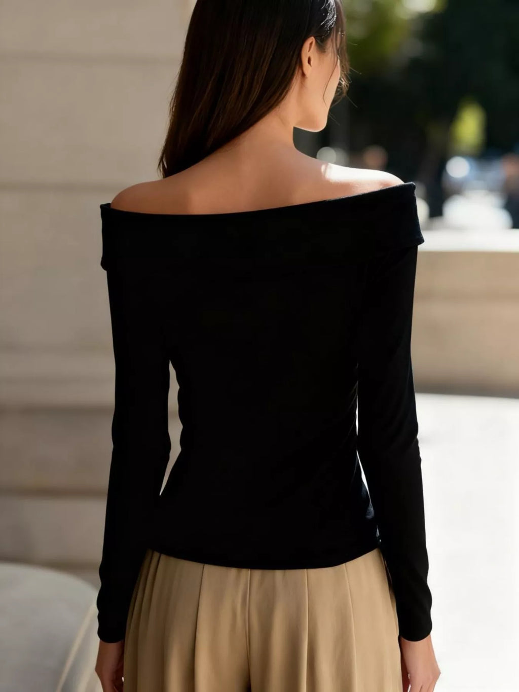 Off-Shoulder Button Detail Blouse