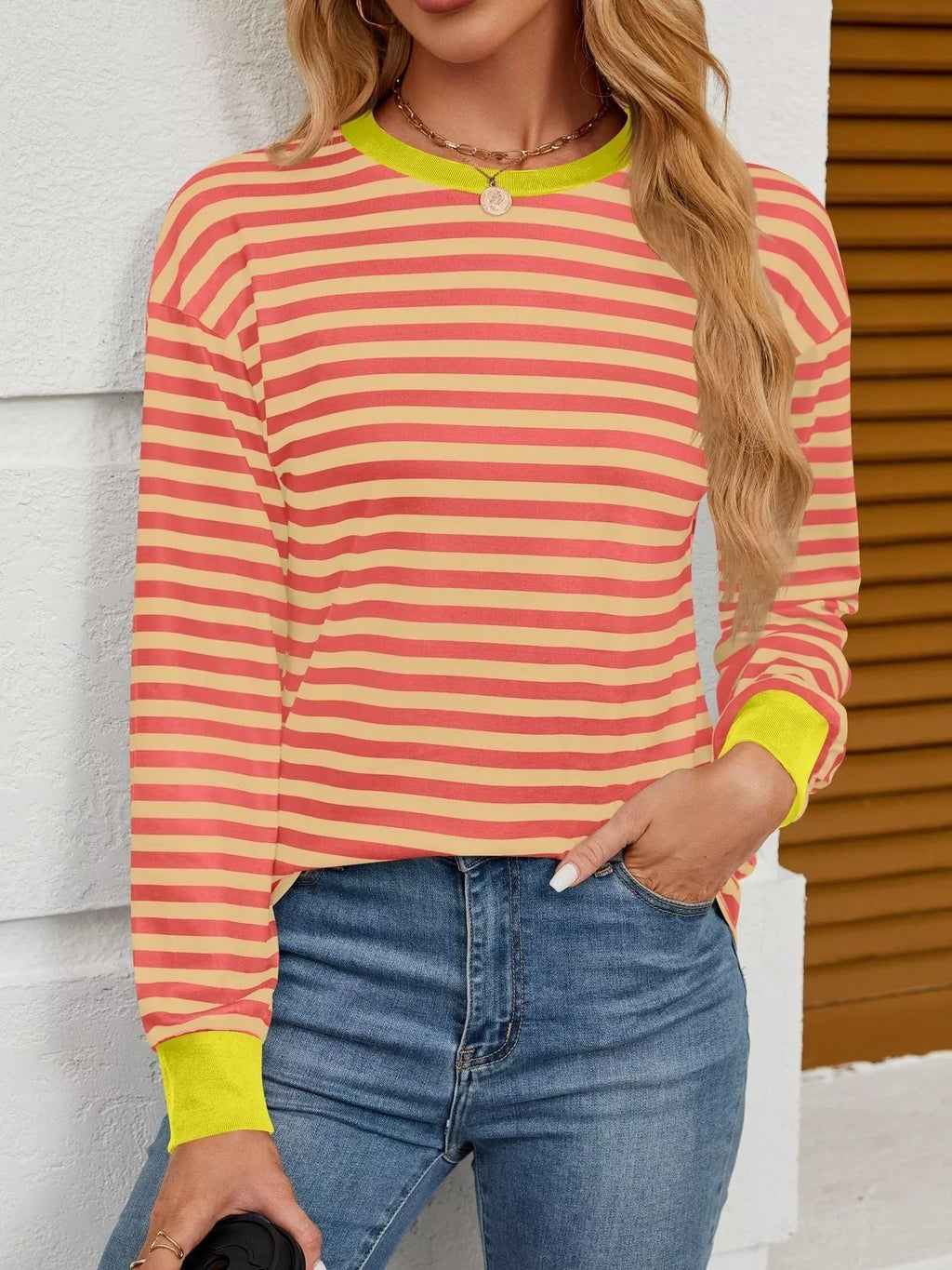 Striped Round Neck Long Sleeve T-Shirt