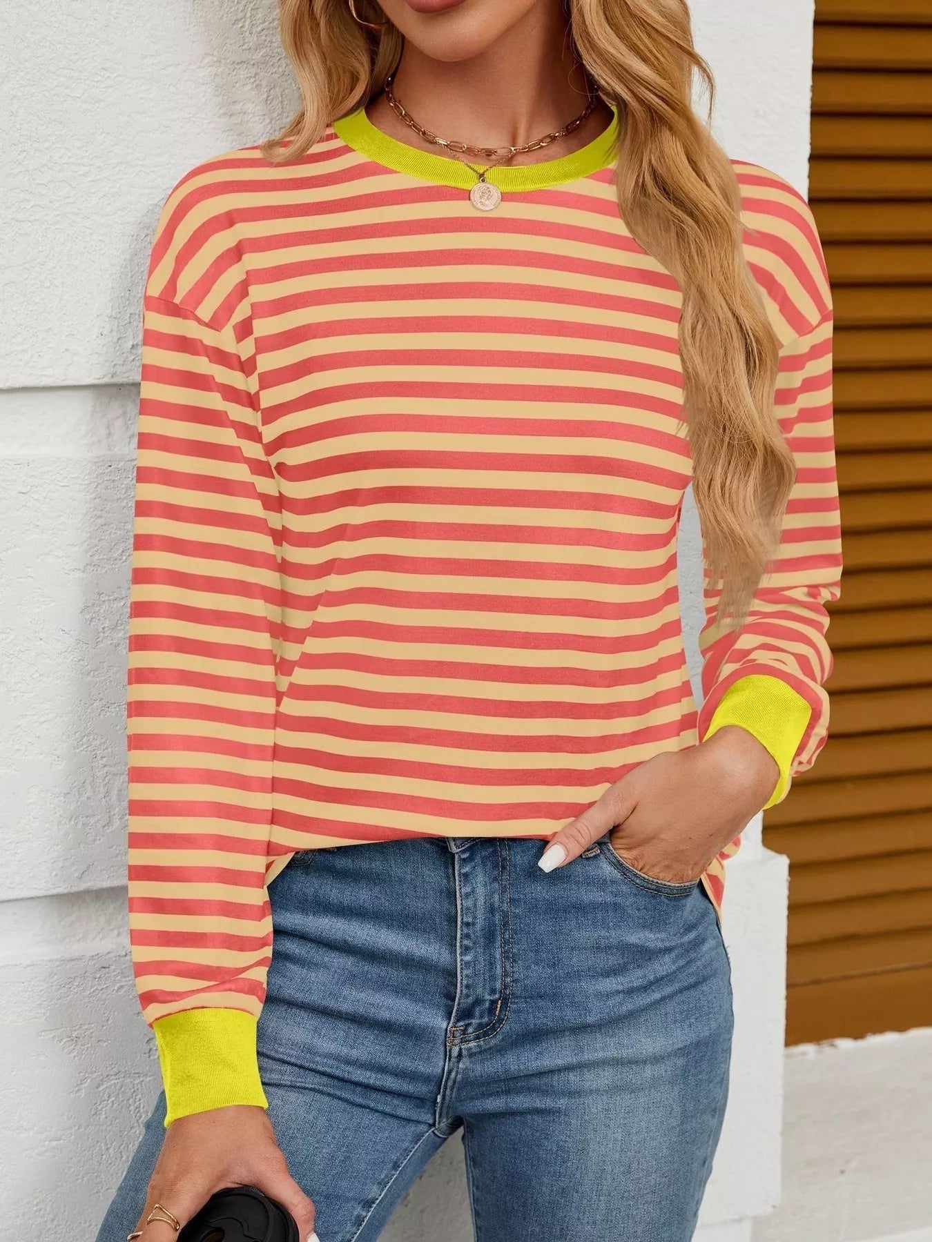 Striped Round Neck Long Sleeve T-Shirt