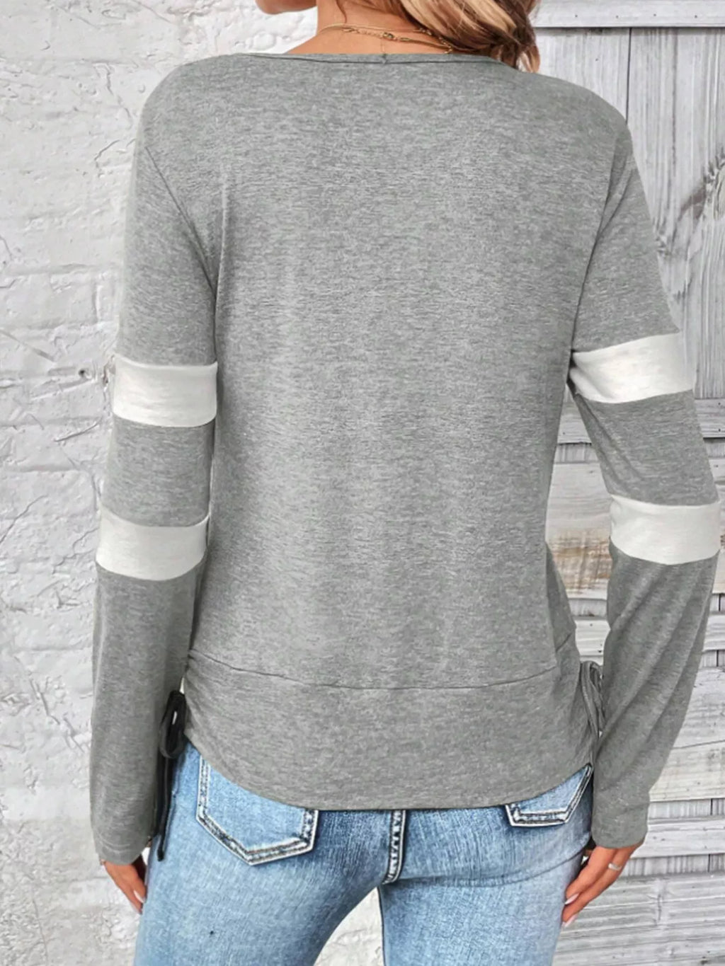 Cowl Neck Long Sleeve Fake Two-Piece T-Shirt