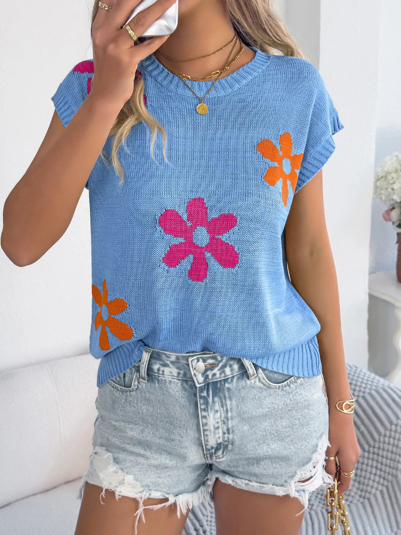 Flower Round Neck Sweater