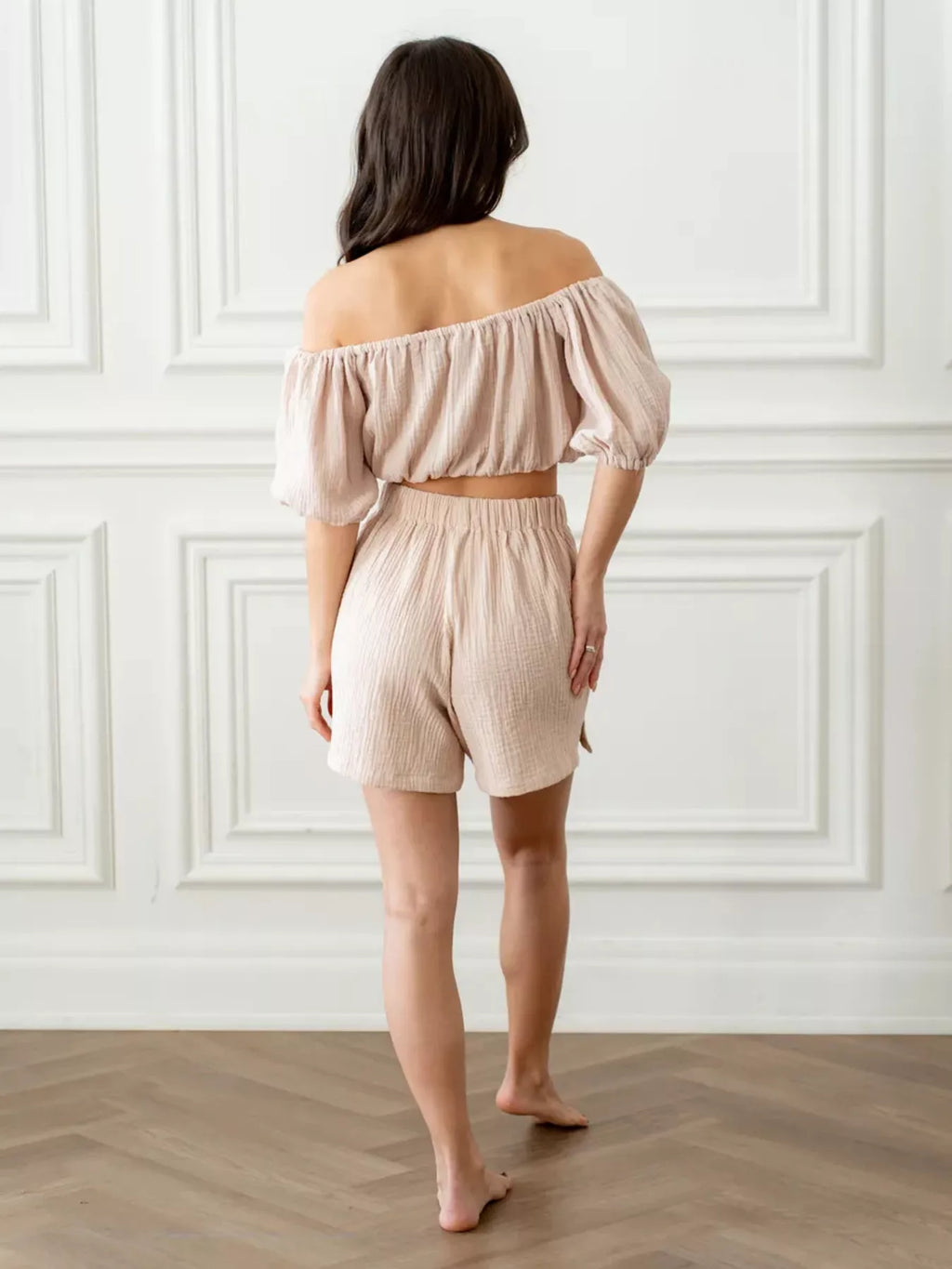 Off-Shoulder Cropped Top and Shorts Set