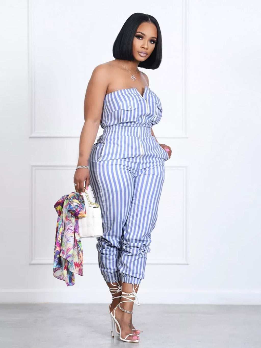 Striped Tube Casual Jumpsuit