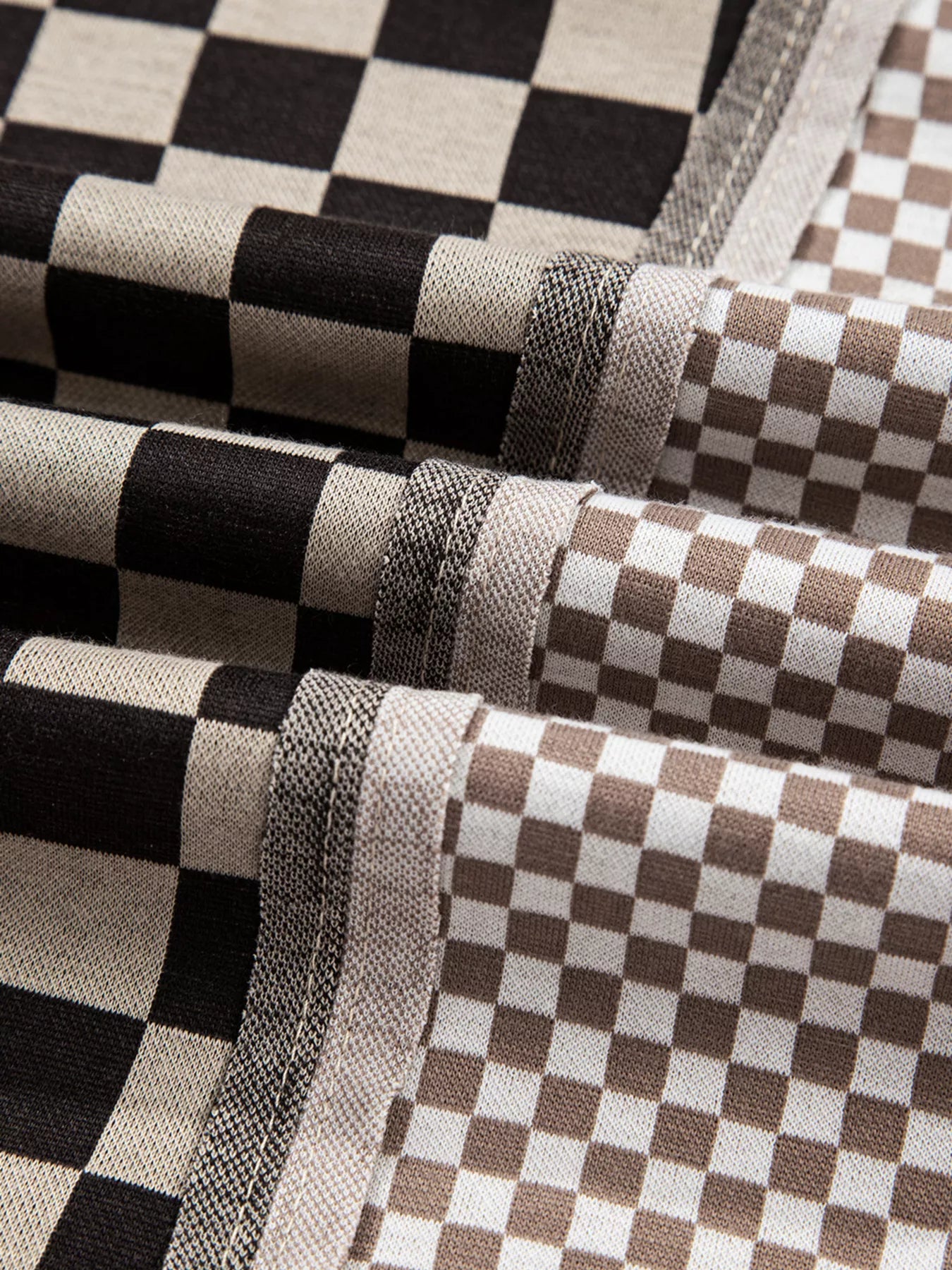 Mixed Checkered Pattern Patchwork High Low Casual Top