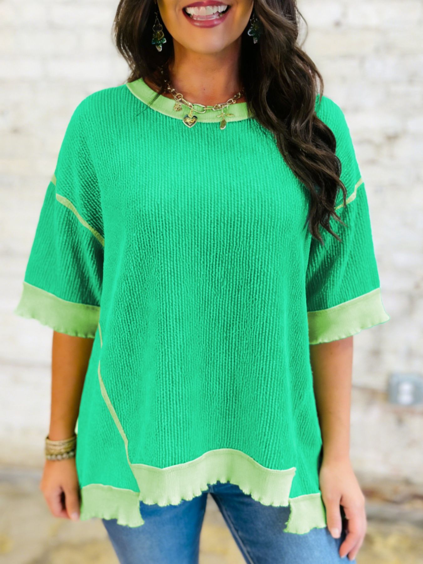 Loose Uneven Hem Twist Ribbed T Shirt