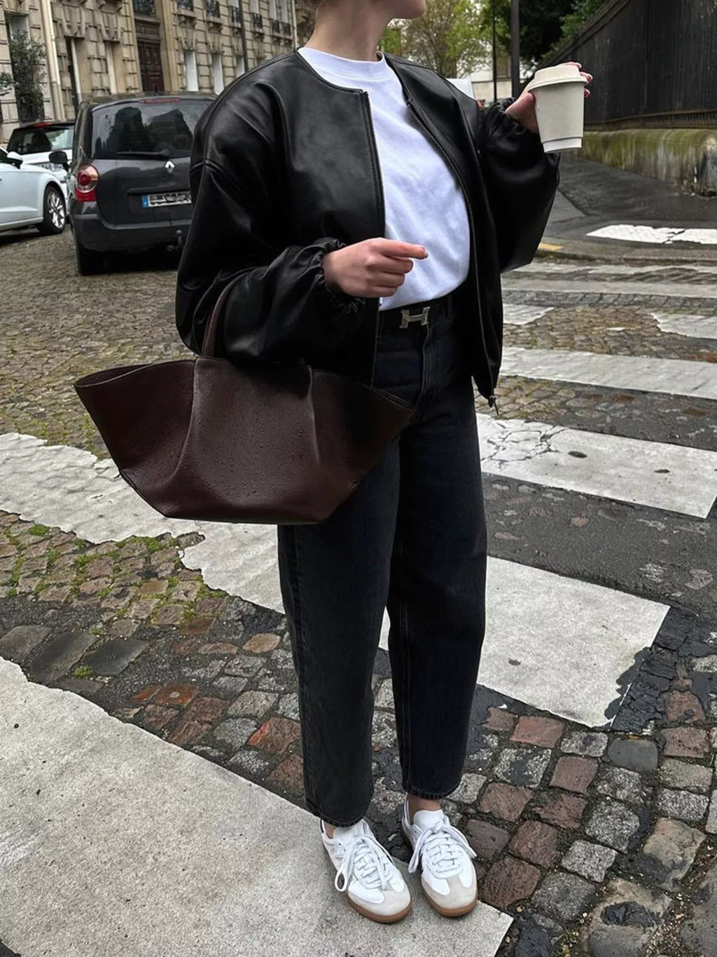 Zip Up Leather Bomber Jacket