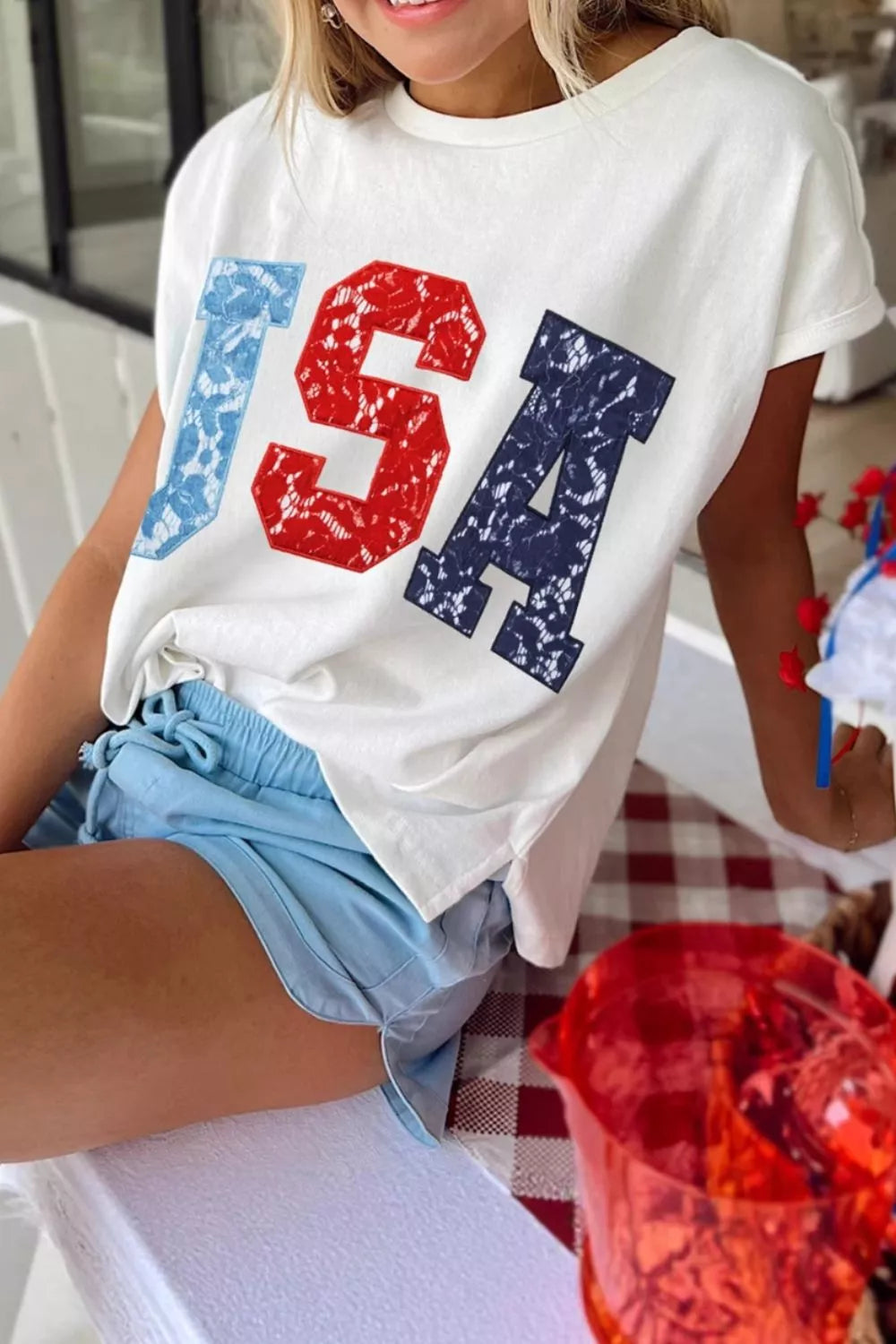USA Color Block Letter Graphic Dolman Tee