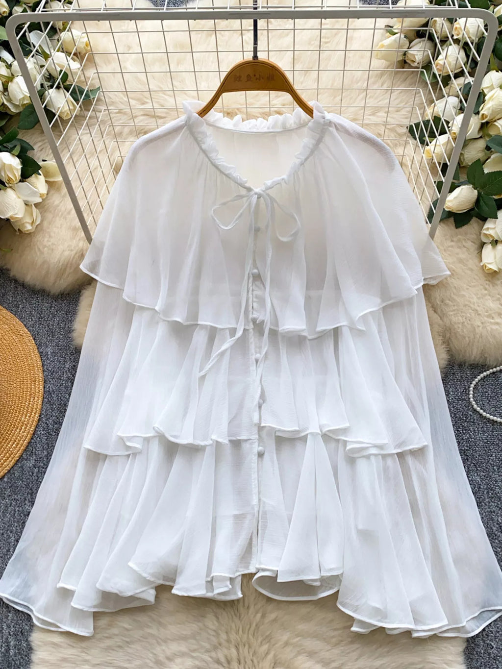 Ruffle Tiered Chiffon Blouse