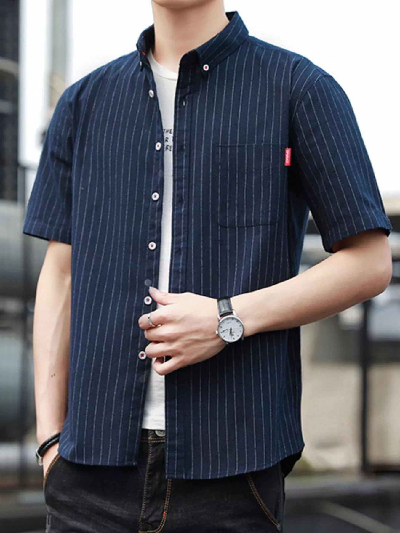 Men's Plus Size Casual Striped Short Sleeve Shirt