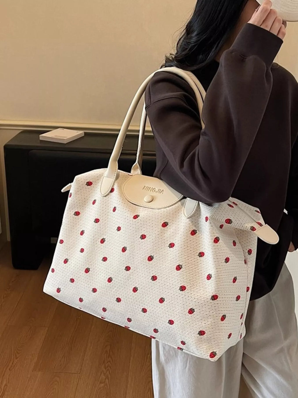 Strawberry Print Travel Bag