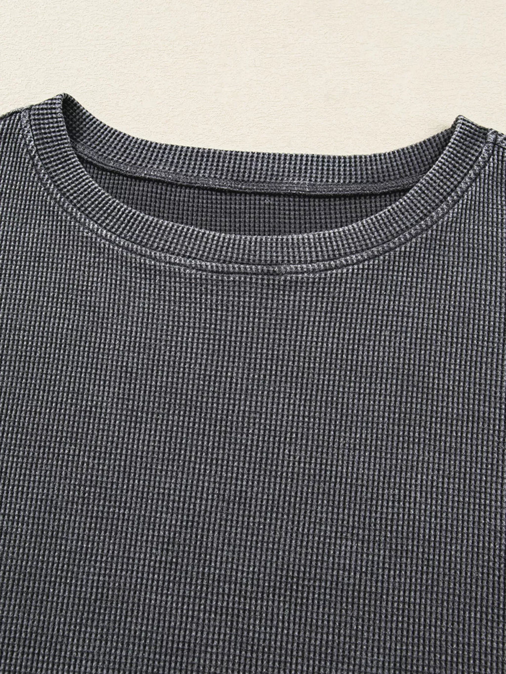 Waffle Knit Patchwork Long Sleeve Loose Sweatshirt
